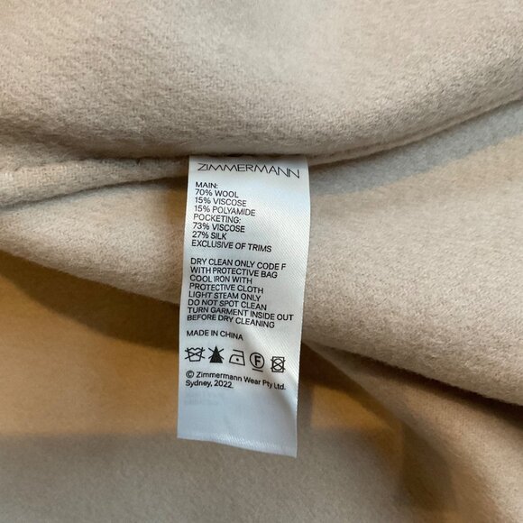 NWT ZIMMERMANN wonderland barrel coat 70%wool  long beige AU2 bust46 - Picture 4 of 8